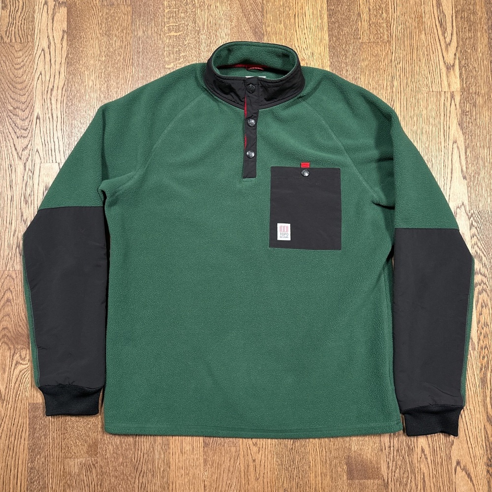 Topo Designs Mountain Fleece Snap Polartec Green Black Sweater Mens Medium
